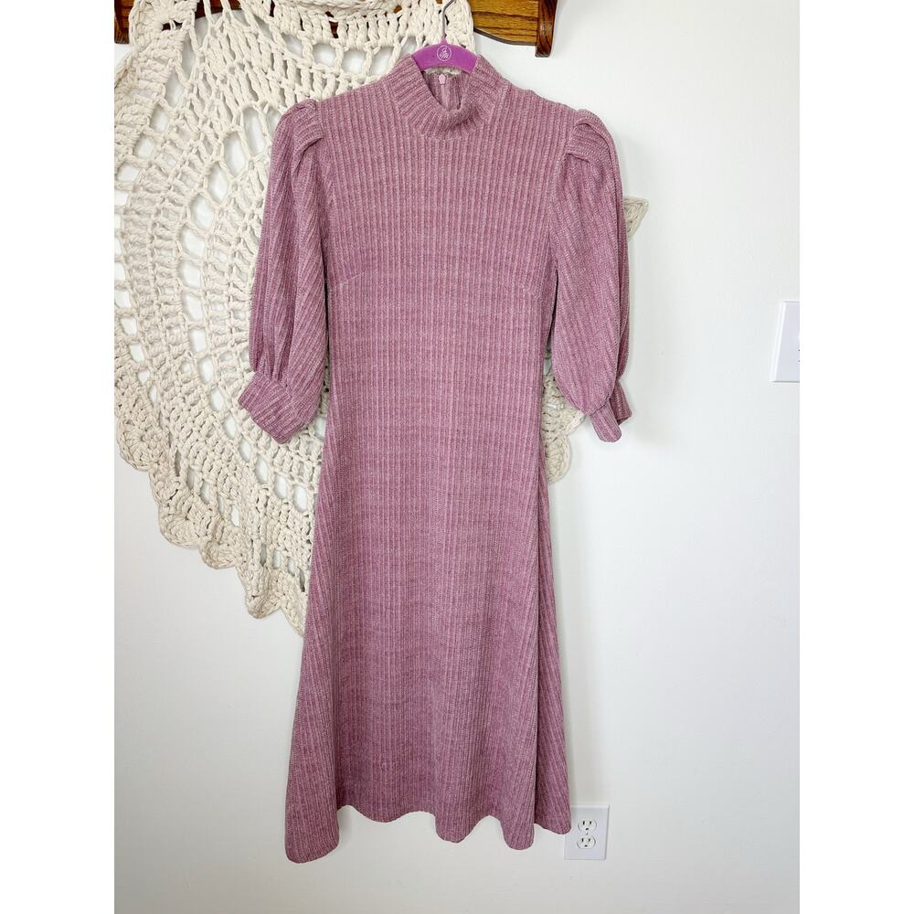 Anthropologie X Hutch Puff-Sleeved Knit Chenille Midi Dress Pink Size XS - Picture 2 of 6